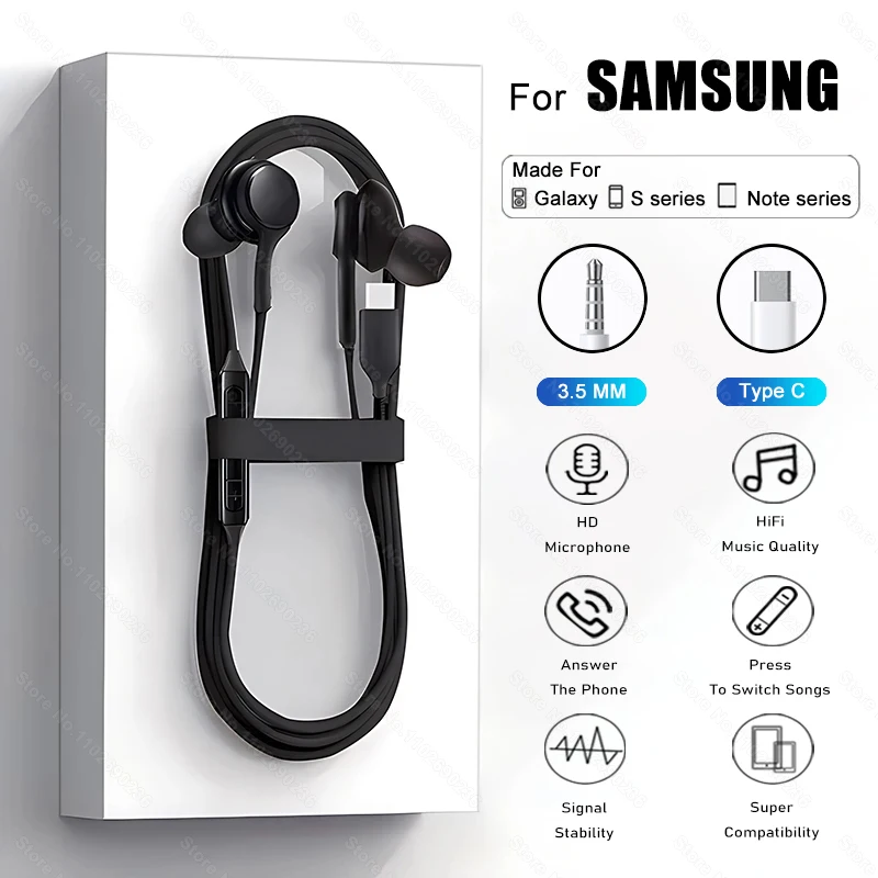 Originele Type C Bedrade Oortelefoon Voor Samsung Galaxy S23 S21 S22 Ultra Plus 3.5mm Oordopjes Hoofdtelefoon A54 A34 A53 a53 Accessoires