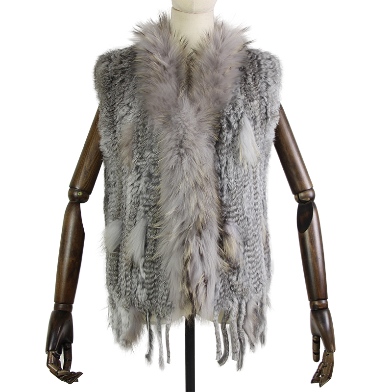 คุณภาพสูงขายร้อนขายปลีก/ขายส่ง Raccoon สุนัขขนสัตว์ Trim ผู้หญิงถักขนสัตว์กระต่ายธรรมชาติเสื้อกั๊ก Gilet/เสื้อกั๊ก