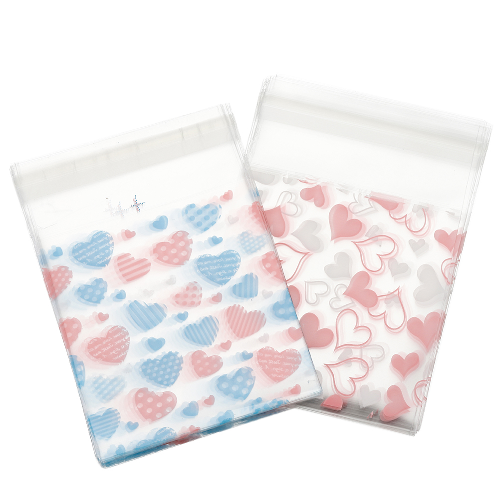 50pcs Valentine's Day Love Series Clear Plastic Self-Adhesive Bags for diy Jewelry Packaging Display Baking Cookies Packaging