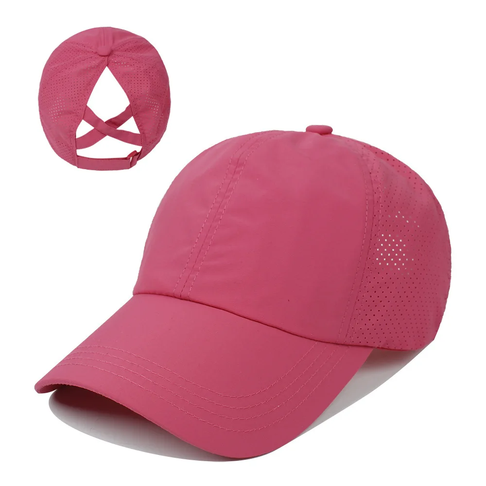 ฤดูร้อนสีทึบเบสบอลหมวกผู้หญิง Athleisure CROSS หางม้าหมวกตาข่าย Quick-Drying หมวกหมวก Visor