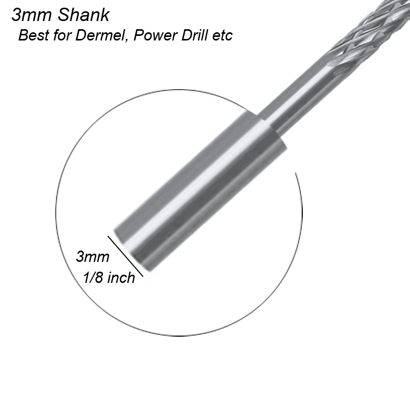 3mm 1/8 ยาว Shank วาดคาร์ไบด์ Burs สําหรับ Dremel เครื่องมือเครื่องตัด Burr เพชรตัดโรตารี่ 38 มม.ถึง 100 มม.ความยาวโลหะไม้