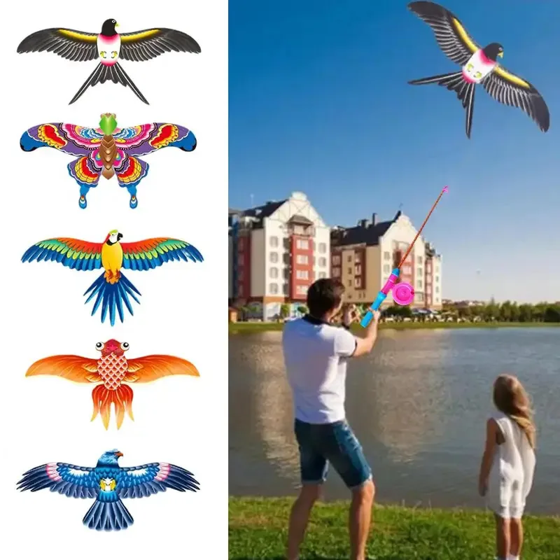 Bambini Aquilone Giocattolo Cartoon Aquila Pieghevole Mini Giocattoli di plastica Aquilone Freno a mano Canna da pesca Farfalle per bambini Giocattolo da esterno per divertimento