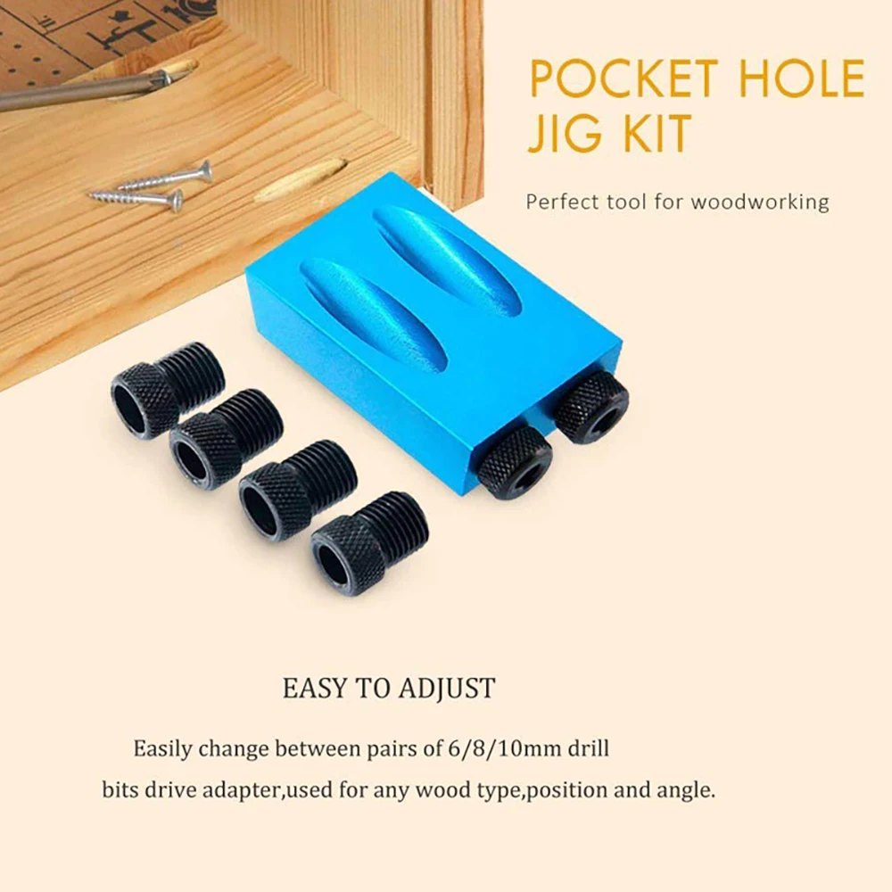 Woodworking Oblique Pocket Hole Locator Jig Kit 15 Degree Angle Drill Guide Set Hole Puncher DIY Carpentry Tools Drill Bits