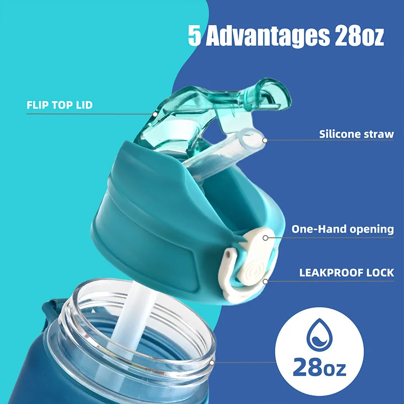 1PCS 800ML 대용량 스포츠 물병 누출 방지 다채로운 플라스틱 컵 야외 여행 휴대용 체육관 피트니스 주전자