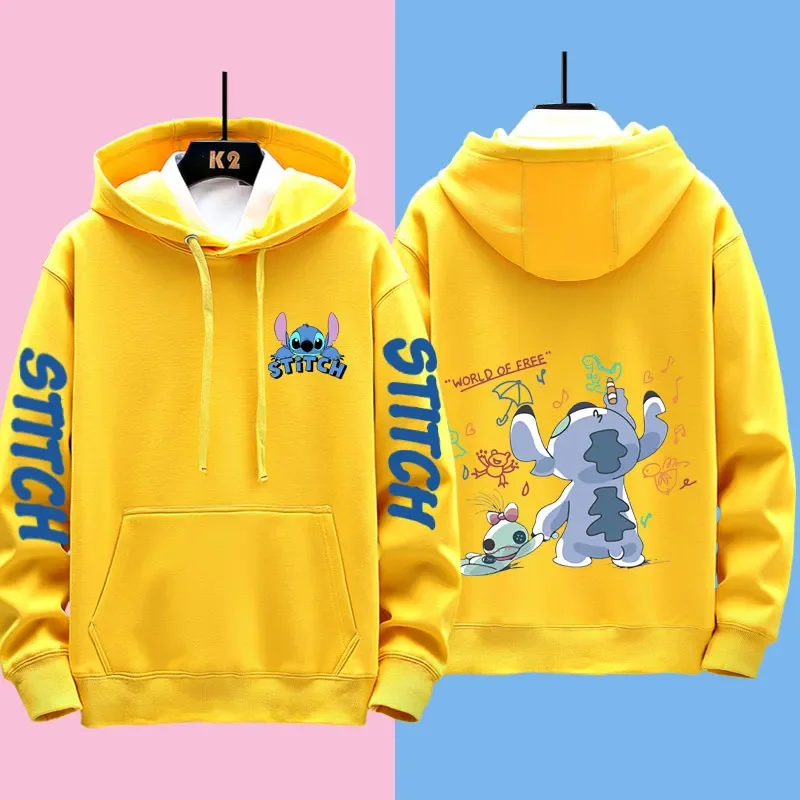 Disney Stitch Pattern Couples Wear Męskie i damskie bluzy codzienne Jesień i zima Ciepłe luźne kurtki i ubrania z kapturem
