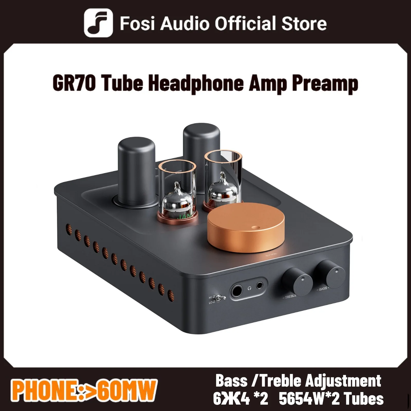 Fosi Audio GR70 Tube Headphone Amplifier Preamp Class A Vacuum tube Amp with 5654W*2 & 6Ж4*2  3.5mm & 6.35mm Jack