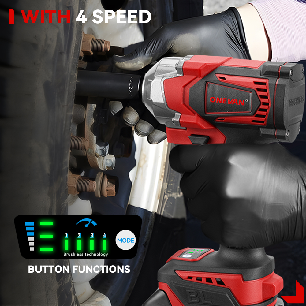 ONEVAN 1200N.M Torque Brushless Electric Impact Wrench 1/2 Inch Cordless Wrench Screwdriver Power Tools For 21V 18V Battery