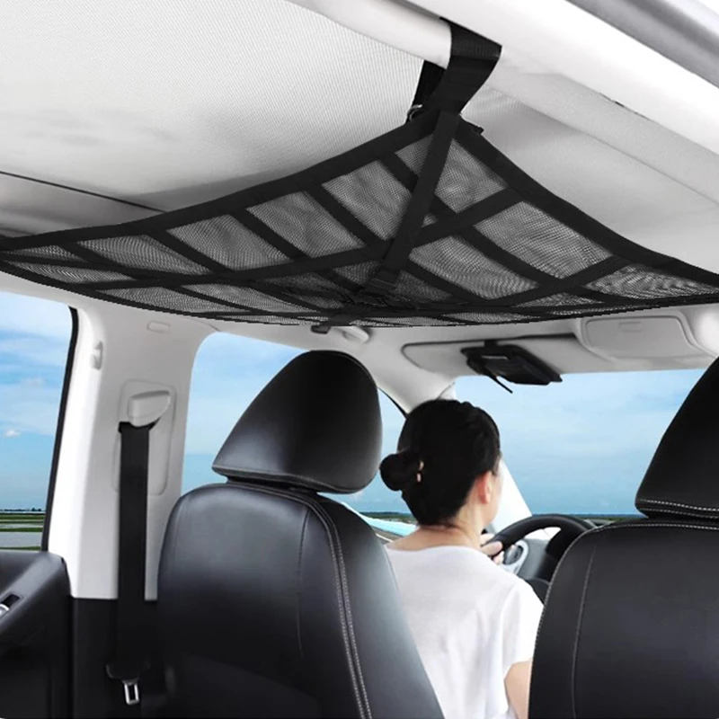 Car ceiling cargo net multifunctional hanging storage organizer with large capacity for convenient storage of car ceiling net