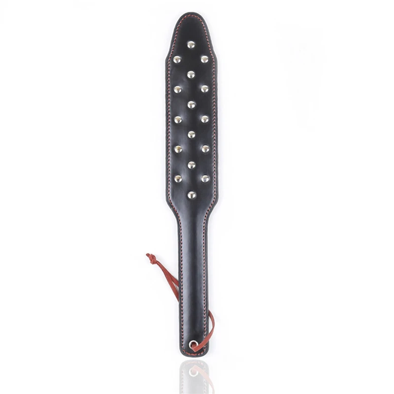 37.5cm Rivet Inlay Leather Paddle Riding Crops Flogger Horsewhips Spikes Spanking Paddle Slapper Riding Spurs