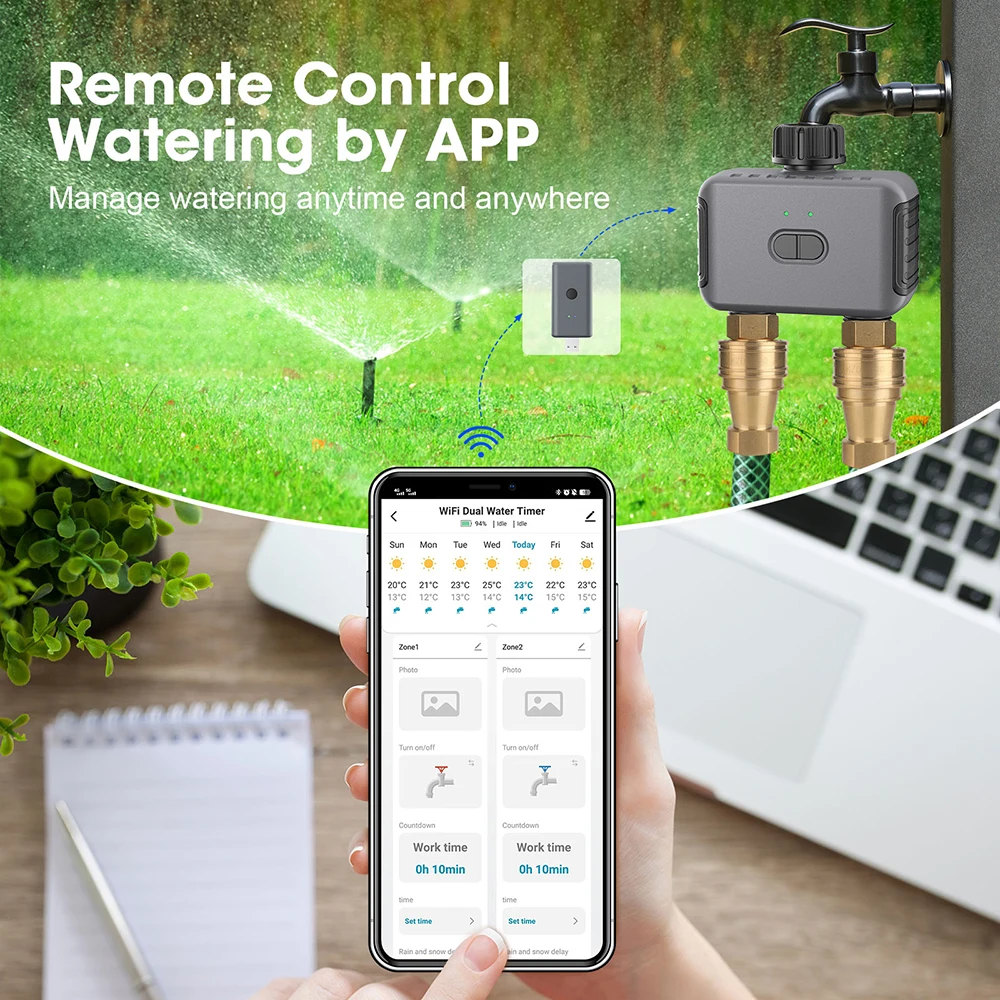 Inteligentny podwójny programator nawadniania Tuya Smart Bluetooth/Zigbee, zewnętrzny sterownik nawadniania kropelkowego do ogrodu, programator opóźnienia deszczu