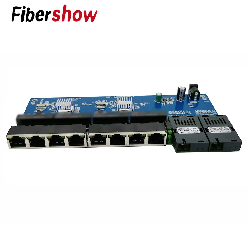 กิกะบิตอีเธอร์เน็ตสวิตช์ไฟเบอร์สื่อออปติก PCBA 8 RJ45 UTP และ2 SC ไฟเบอร์พอร์ต10/100/1000M บอร์ด PCB
