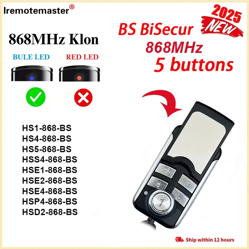 2025 nuevo para BS Series 868 Mhz Control remoto de puerta 868MHz HSE2 HSE4 HSE1 HS4 dos botones para BS BiSecur Control remoto