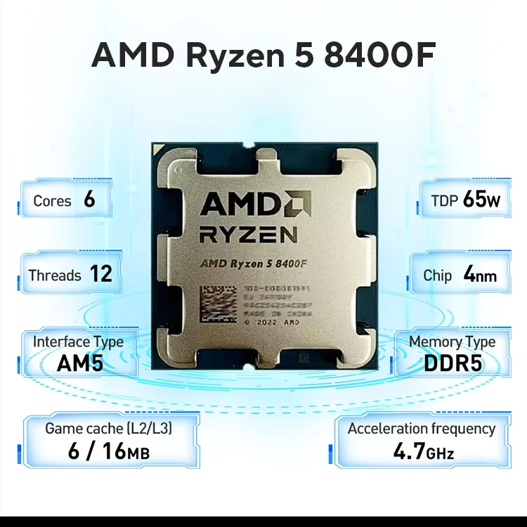 New AMD R5 8400F Ryzen 5 8400F 6 Cores 12 Threads 4.2GHz Desktop computer processor with AM5 Socket CPU