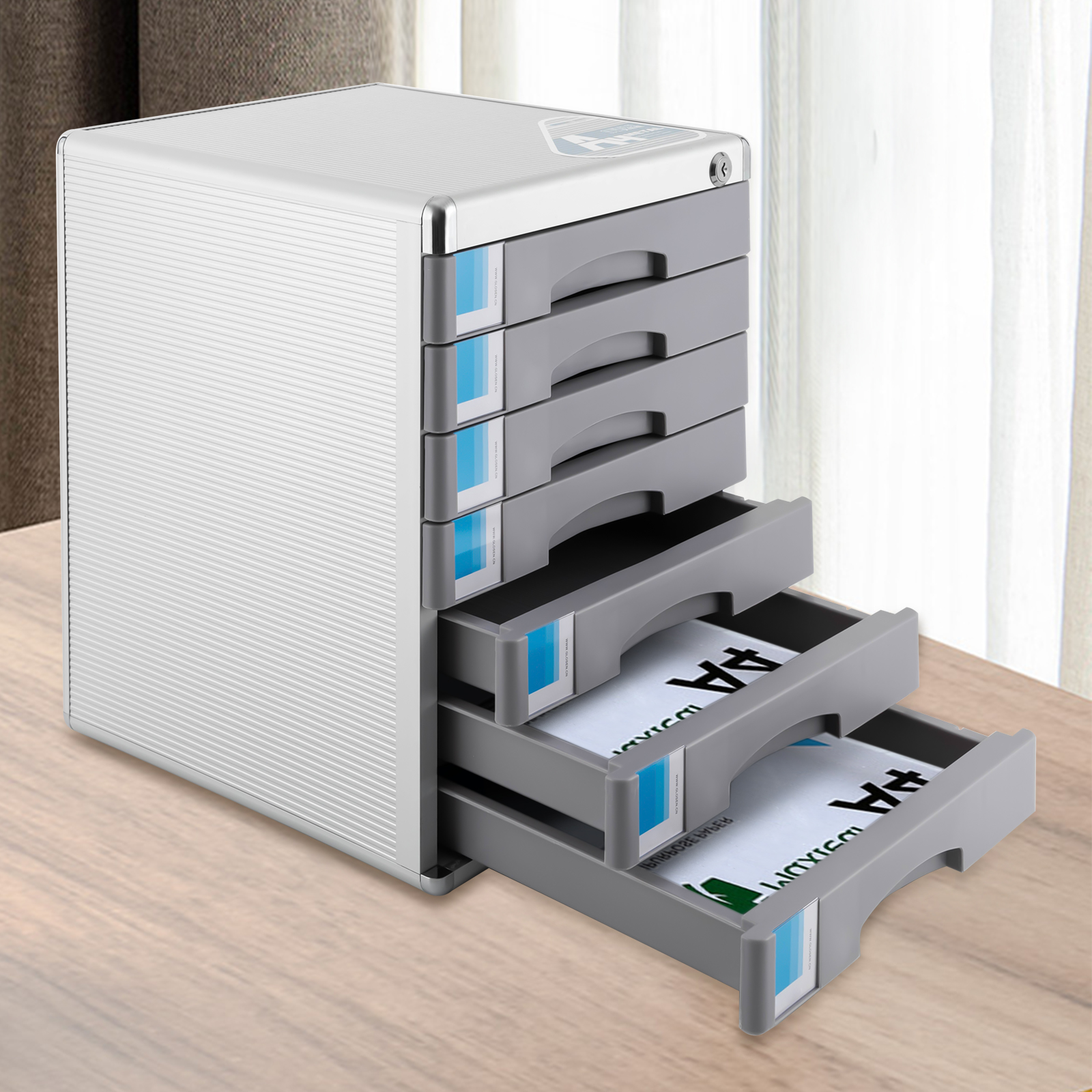 Office Desktop Filing Cabinet 7 Drawers Aluminum Alloy File Cabinet with Lock