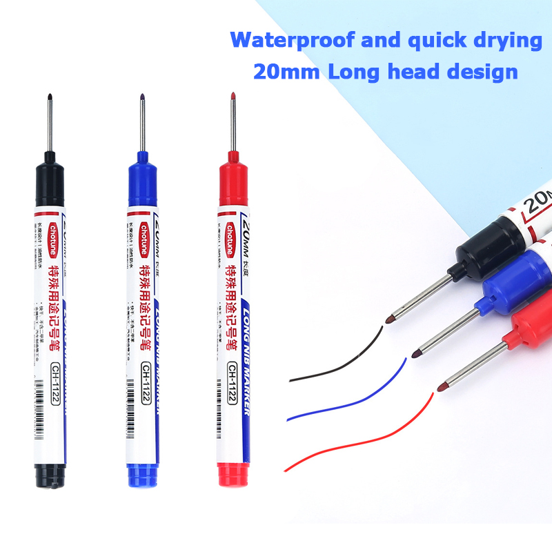 Rotuladores de cabeza larga de tinta roja/negra/azul/blanca/verde, decoración de carpintería para baño, rotuladores multiusos de Agujero profundo, 20MM, 1 Uds.