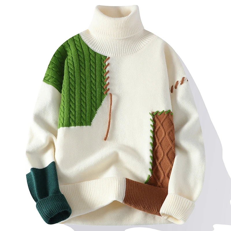 Herbst Winter Stricken Rollkragenpullover Männer Mode Patchwork Gestrickte Pullover Herren Hohe Qualität Casual Pullover Warme Streetwear