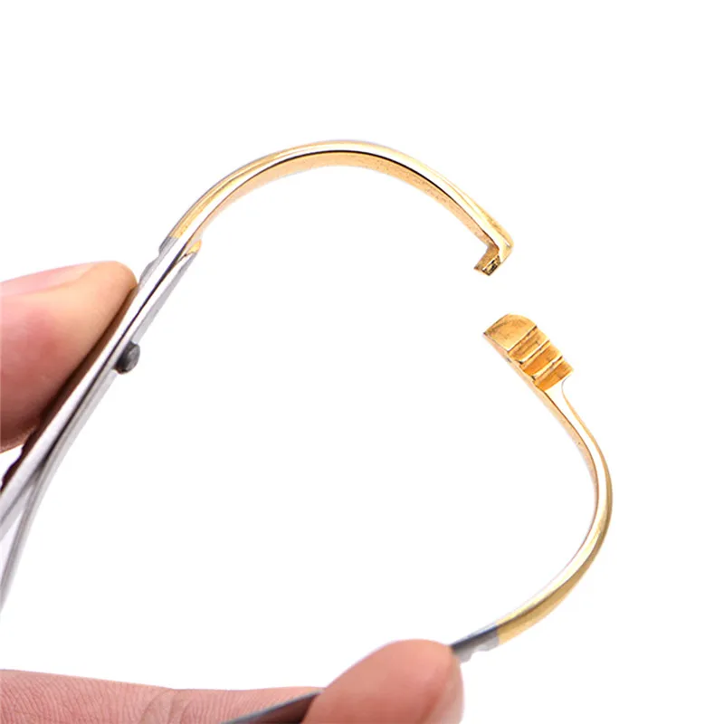 ทันตกรรมตรงหัวเข็มผู้ถือคีมโค้งทองชุบสแตนเลสจัดฟัน Plier เครื่องมือผ่าตัด