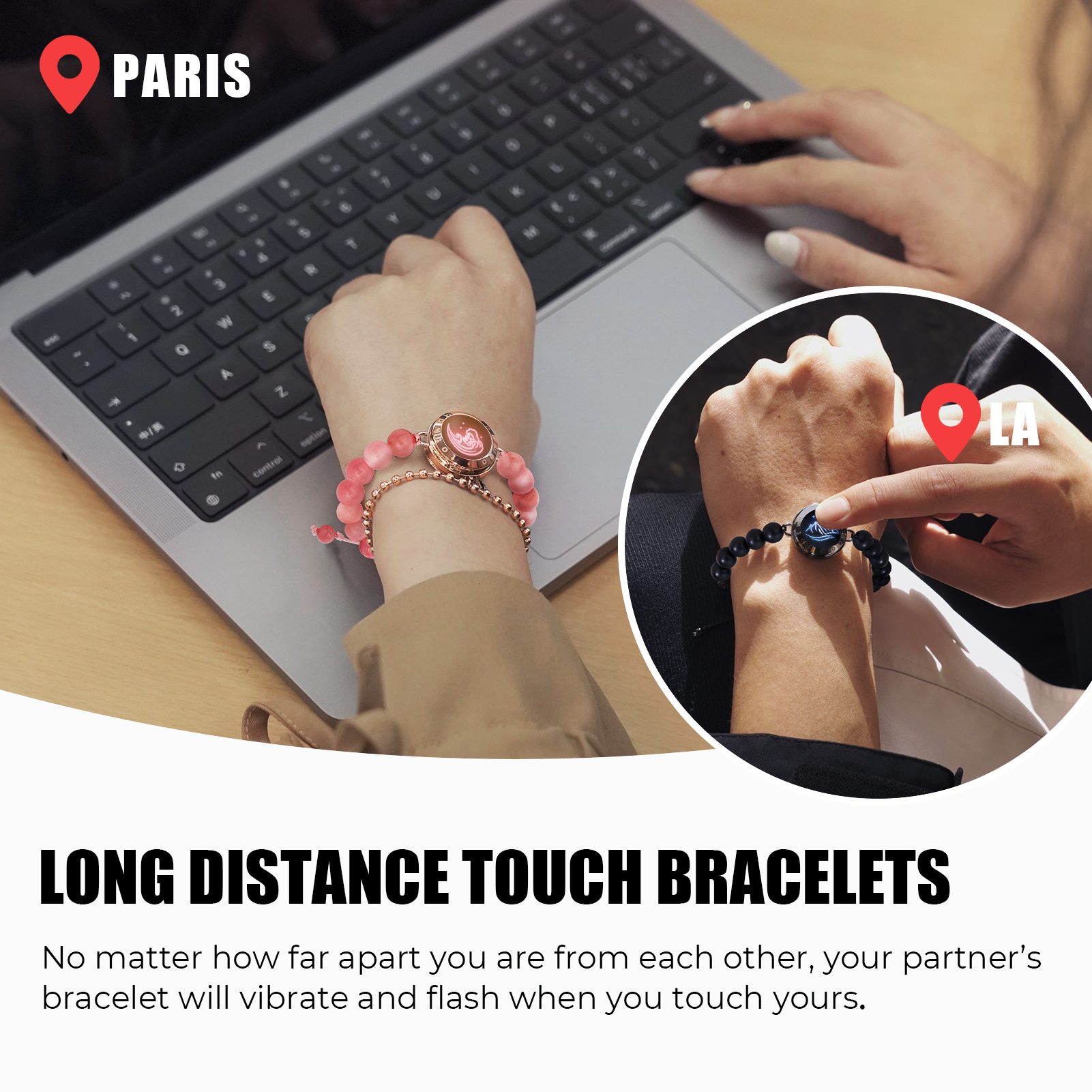 TOTWOO Valentinstagsgeschenk-Armbänder, Langstrecken-Touch-Armband für Paare, Vibration und leuchtender Bluetooth-Kopplungsschmuck
