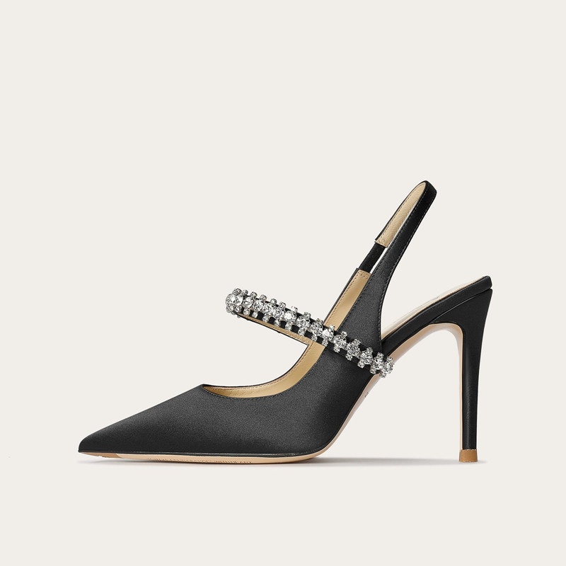 Size 34 45 Women's Diamond Bao Head Sandals 2025 New Thin Heel Pointed Sheepskin Leather High Heels Women's Wedding Shoes