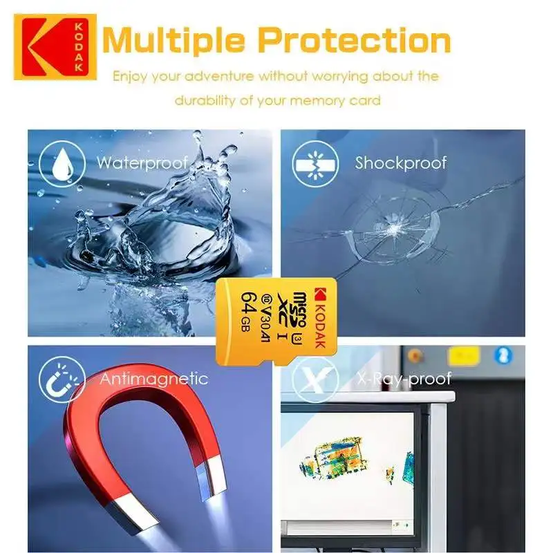 Kodak Micro SD 카드 미니 SD 클래스 10 32GB 64GB 128GB 256GB 고속 쓰기 슈퍼 호환성 전화 카메라 Meomory 카드