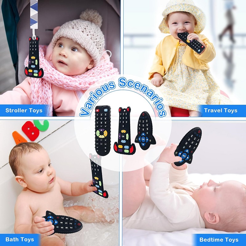 Baby Silicone Teether Toys Remote Control Bite Teething Relief Chew Toy for Babies 3-24 Months Sensory Educational Baby Teethers