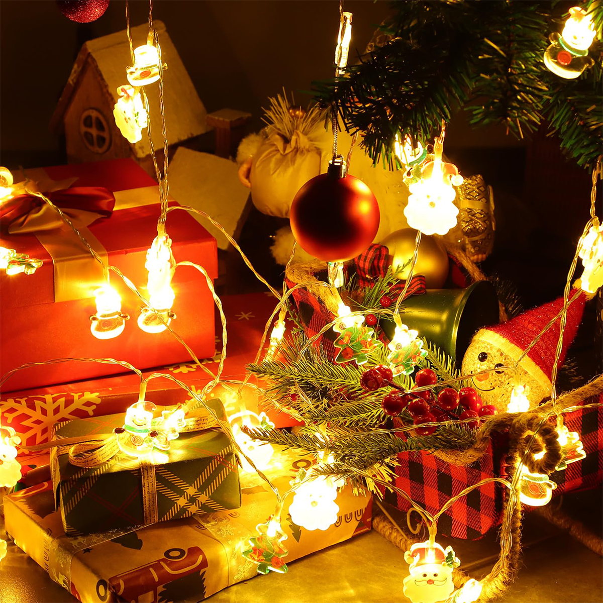 1.5M Weihnachten LED String Lights Garten Fee Home Weihnachtslicht Batterie Pfahl angetriebene Vorhang Lampen Schneemänner Santa Tree Strings für