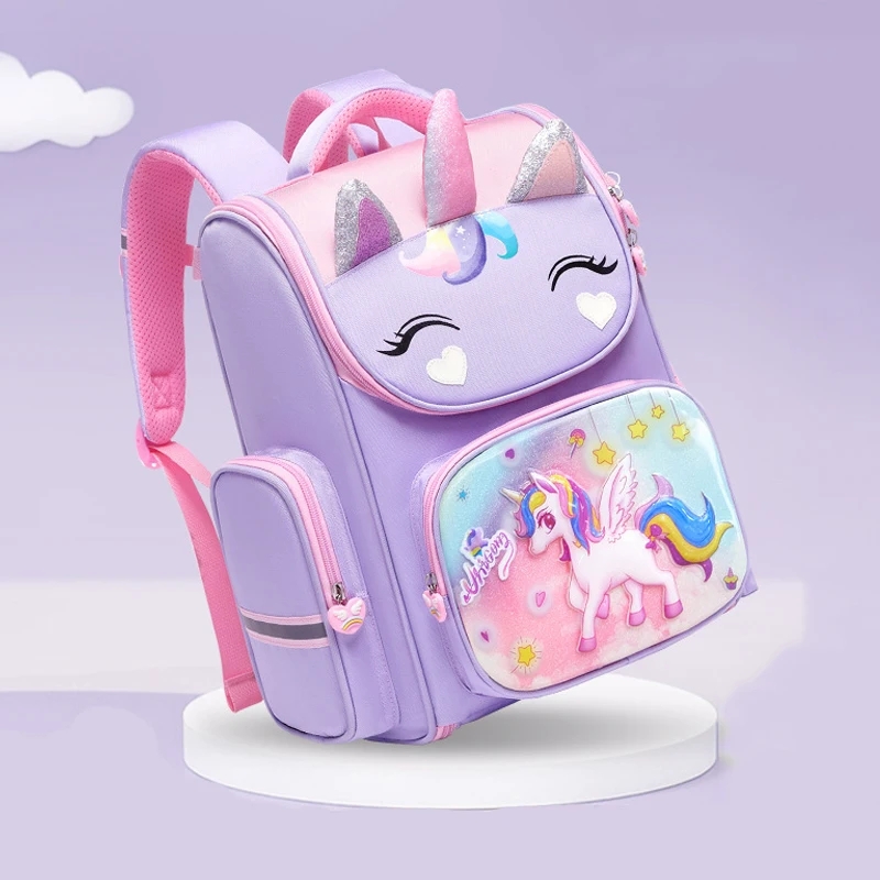 Mochila Escolar de unicornio para niñas, morral Escolar de dibujos animados en 3D, de 1 a 5 grados, con diseño de arcoíris