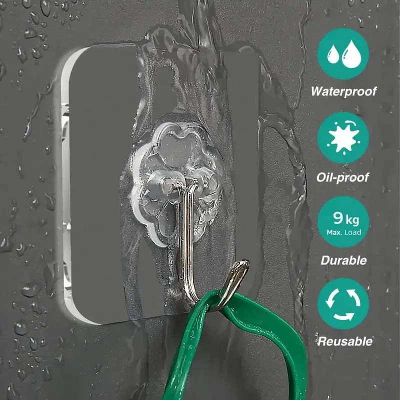 Ganchos de pared autoadhesivos transparentes, gancho de pared multiusos resistente, soporte para llaves, toallero para accesorios de cocina y baño