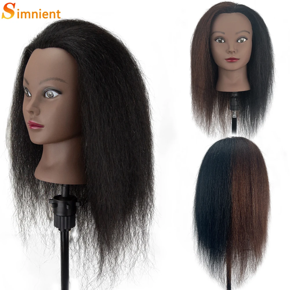 Manequim Africano Cabeça com Tripé, 100% Cabelo Real, Formação Cabeleireiro, Manequim Cosmetologia Cabeça Boneca, Trança Styling