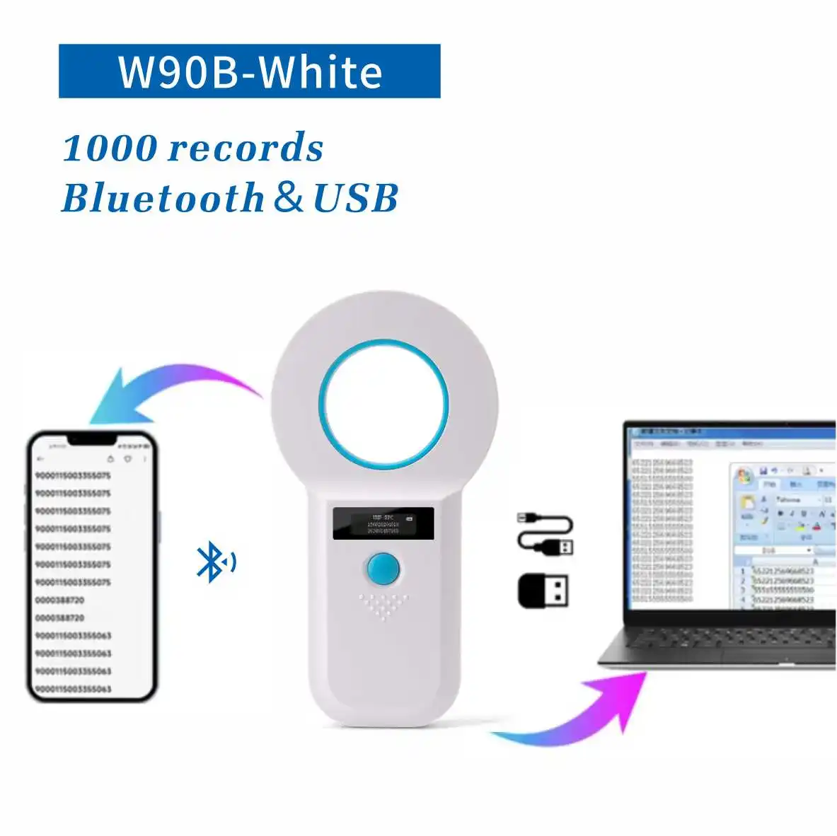Leitor de animais rfid bluetooth 134.2khz, scanner de identificação de animais de estimação emid fdx-b iso 11784/85, registro de etiqueta de microchip para cão de peixe de vaca