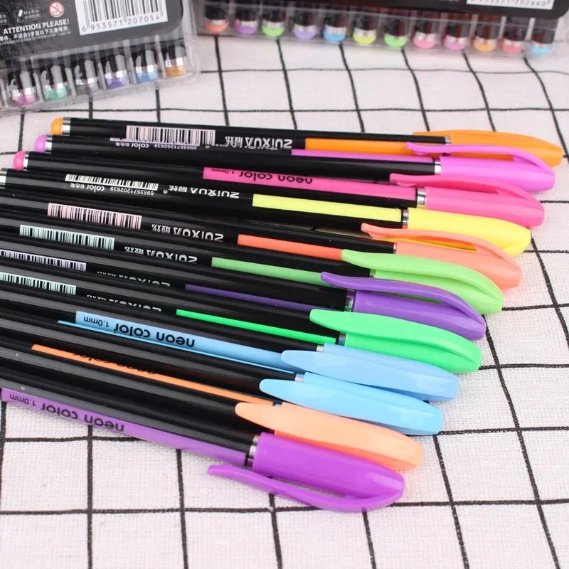 12-48 สี Highlighter ชุด Fine Point MARKER ปากกาอุปกรณ์เครื่องเขียนสําหรับ Doodling Scrapbooking การเขียนการเขียน Sketching