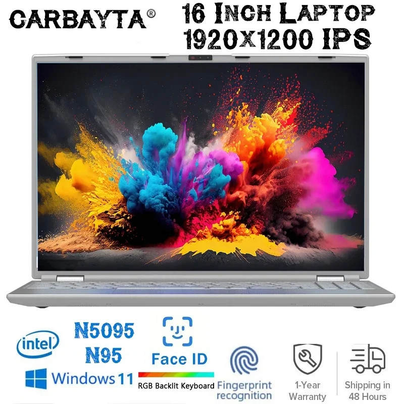 Face ID Intel Notebook N95 Graphics UHD 16" Laptop 16GB 32GB RAM Max 2TB ROM Windows 11 Wifi 5 BT 4.2 RGB Keyboard