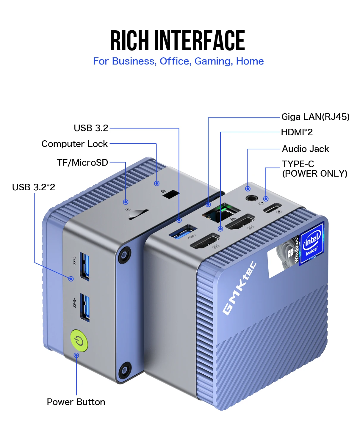 GMKtec Mini PC GMK G5 Blue NUCBOX Intel N97 system Window 11Pro DDR5 4800MHz WIFI 5 BT 5.0 GMKtec Mini Pc