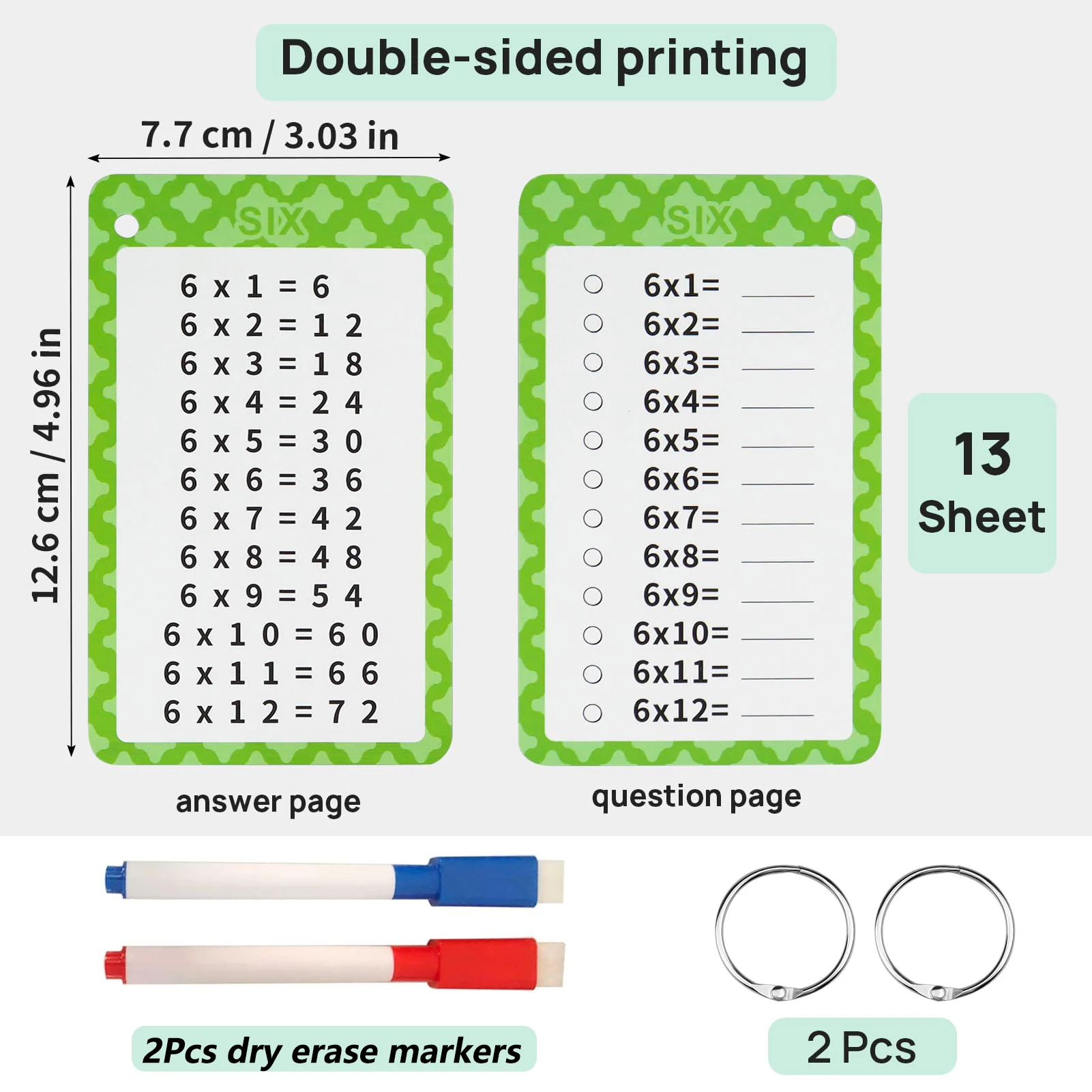 Tarjetas didácticas de multiplicación de 0 a 12 con 2 bolígrafos de borrado en seco, 13 tarjetas didácticas de mesa para niños de primer a 3er grado
