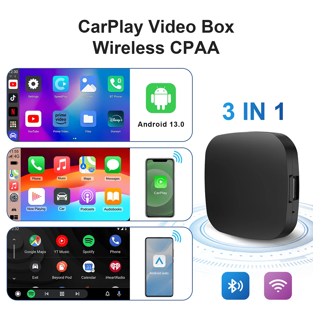 Carplay AI ボックス Android 13 ワイヤレス Android 自動スマート TV ボックス Youtube Netflix トヨタマツダヒュンダイ Haval GMC フォード MG VW Kia