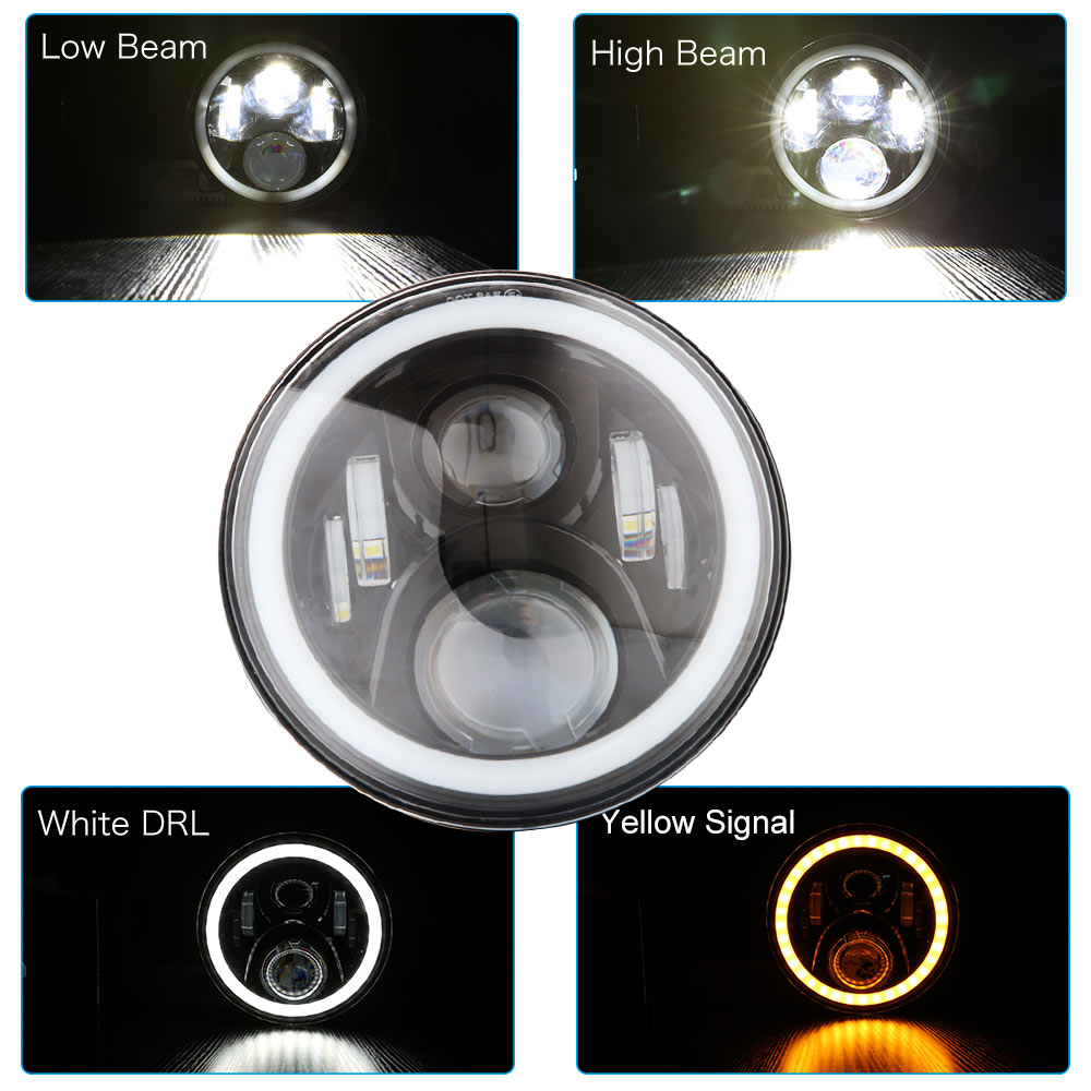 7 นิ้วไฟหน้ารอบ Halo LED สําหรับ JEEP Wrangler ไม่จํากัด JK 7 "DRL ANGLE Eyes LED ไฟหน้าโปรเจคเตอร์