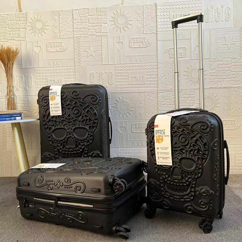 Punk Trend Skeleton กระเป๋าเดินทางบุคลิกภาพ pop องค์ประกอบกระเป๋าเดินทาง boarding box ขนาดใหญ่ล็อคศุลกากรพกพารถเข็นกระเป๋า