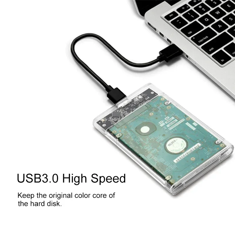 USB 3.0 HDD Enclosure 2.5inch SATA SSD Hard Drive Case with 5Gbps Transfer Speed and Transparent Design Mobile External Housing