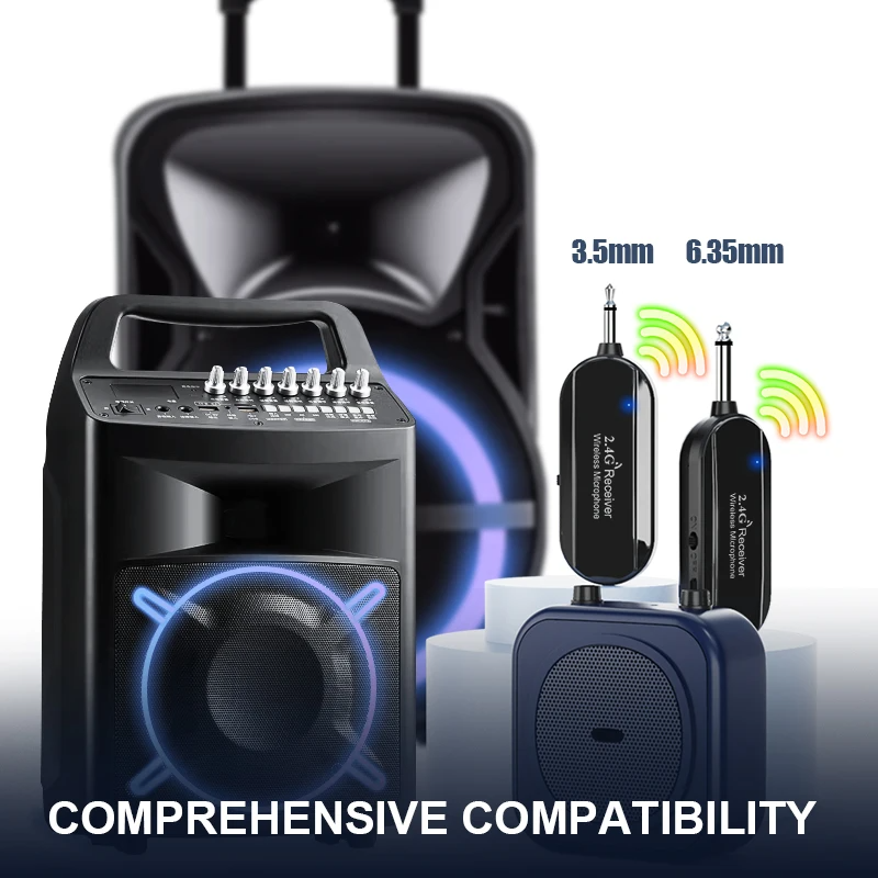 Conjunto de microfone de lapela sem fio, 2.4g, transmissor com receptor para amplificador, alto-falante de voz, ensino, guia turístico
