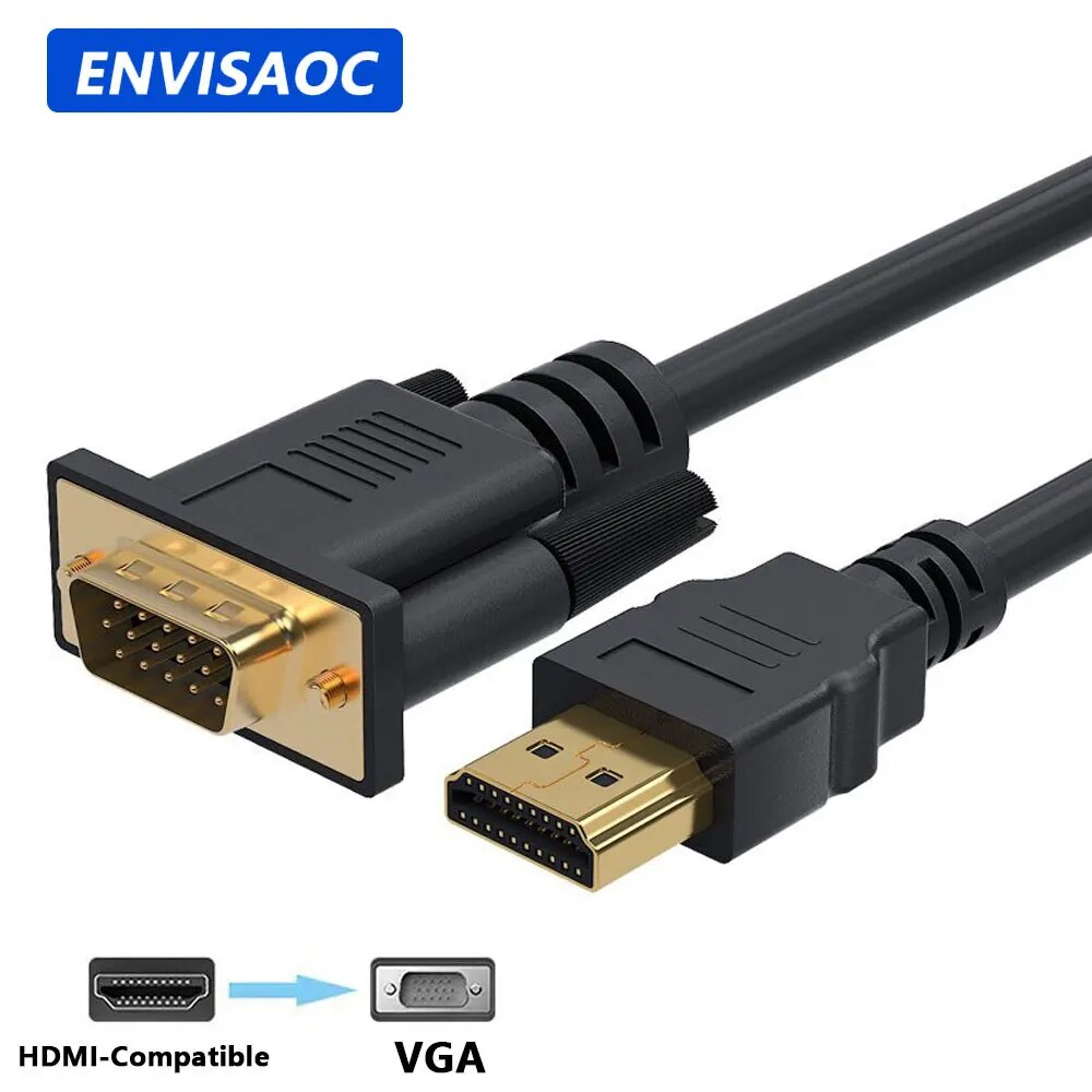 Adaptateur HDMI vers VGA, câble convertisseur de ligne Connecto 1.8M FHD 1920x1080P pour ordinateur de bureau, ordinateur portable, moniteur TV, projecteur
