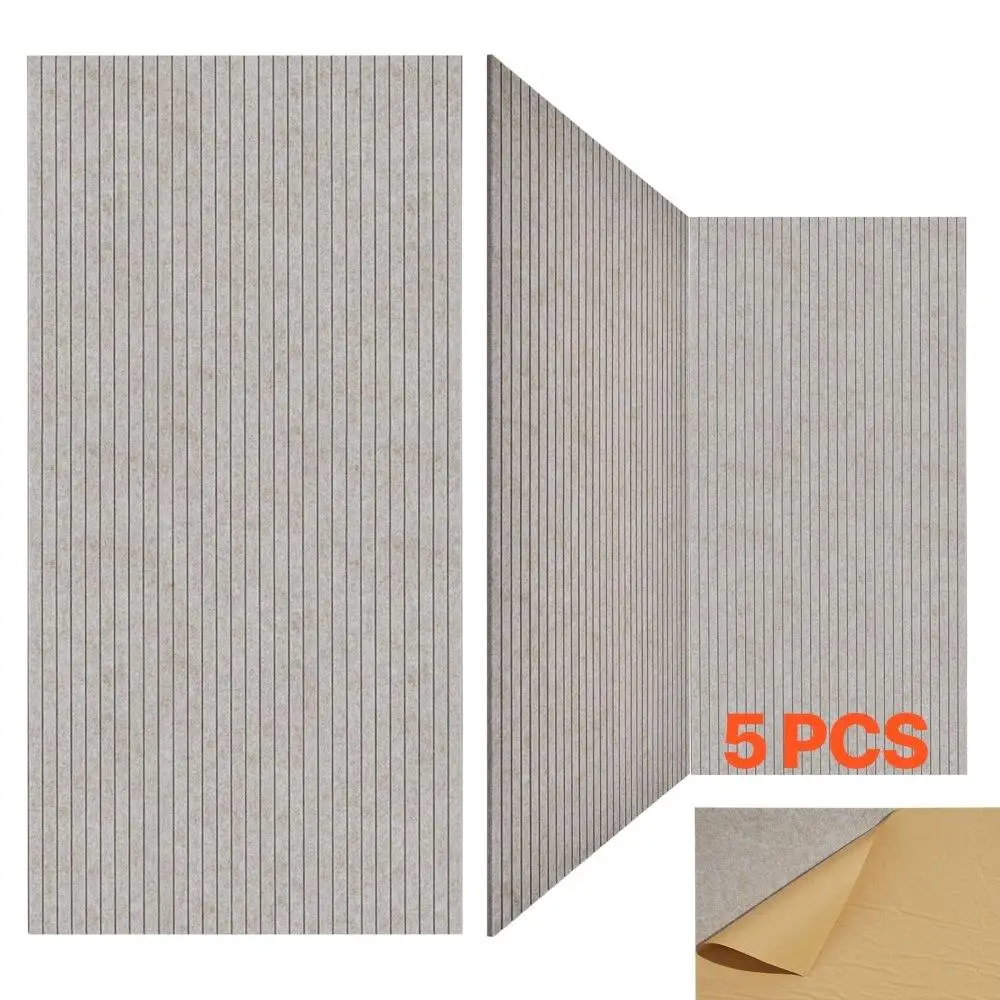 Acoustic Wall Panels 5 Pack Self Adhesive Soundproof Foam 47.2 x 23.6 x 0.4 Inch Camel Color