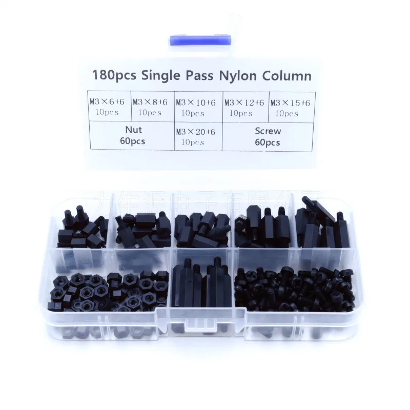 Juego de tornillos espaciadores hexagonales macho hembra mixta M3, columna espaciadora de nailon para placa base PCB, tornillos fijos de madera y plástico, 180 Uds.