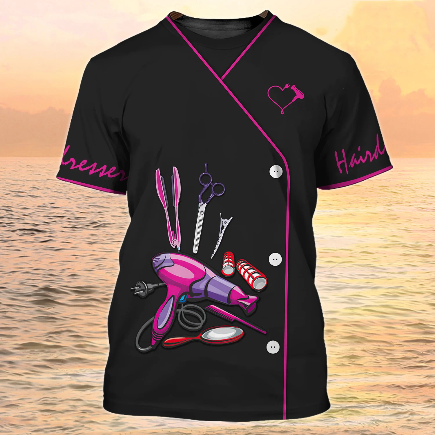 Camiseta de barbería para mujer, uniforme de peluquería, ropa Harajuku de verano con cuello redondo, camisetas de manga corta de gran tamaño, camisetas de diseñador para mujer