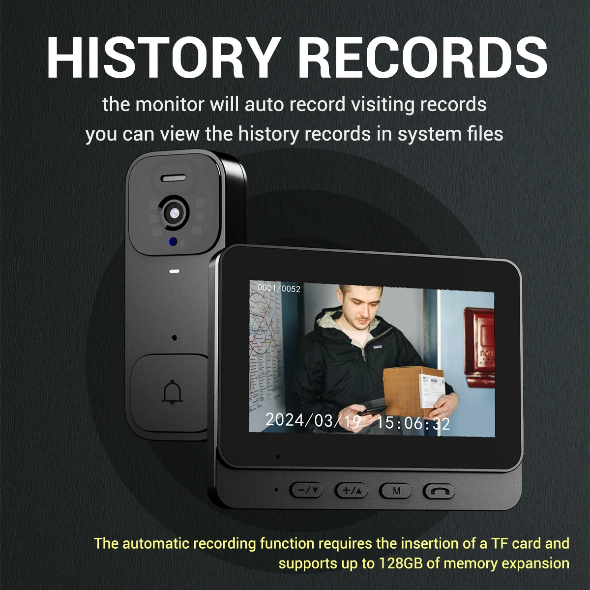 Home Security Smart Video Doorbell หน้าจอ 4.3 นิ้ว 2-Way Intercom HD อินฟราเรด Night Vision ภาพอัจฉริยะไร้สายประตู Bell