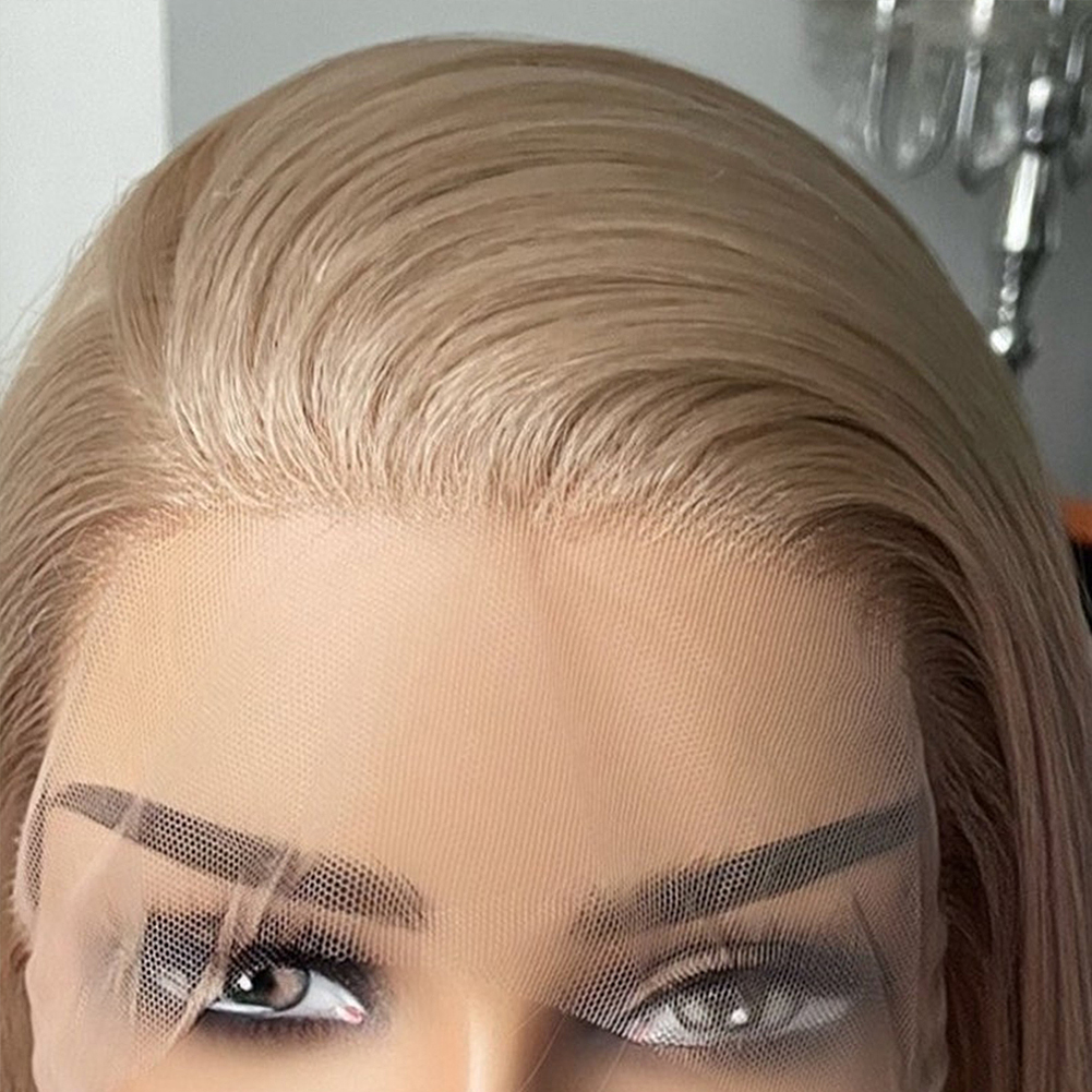 13 × 4 レースウィッグロングストレートヘア合成レースフロントウィッグ女性のためのアッシュブロンドかつら合成耐熱パーティーコスプレウィッグ