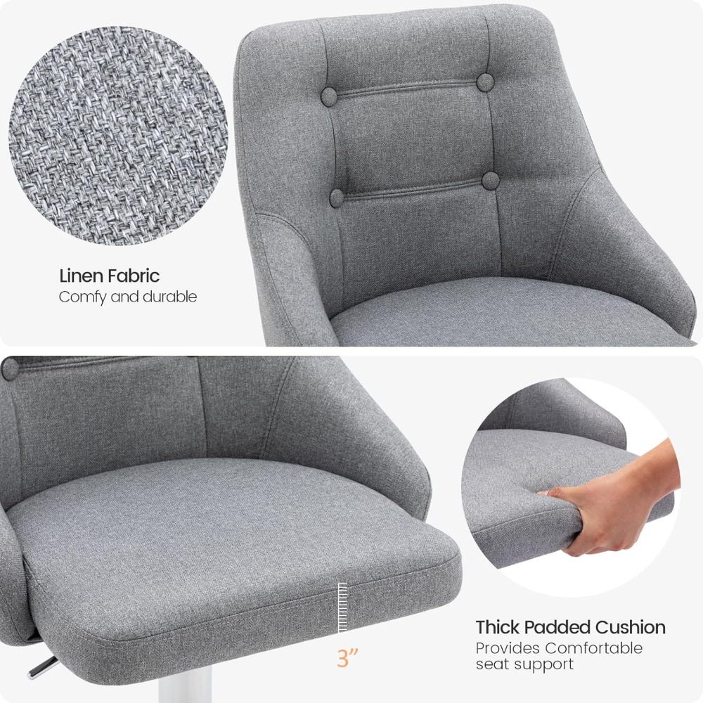 Brage Living Swivel Bar Stool with Back, Adjustable Fabric Tufted Barstool, Upholstered Counter Height Airlift Bar Chair for Kit