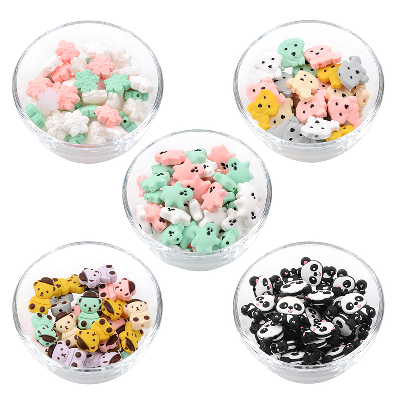 Cuentas de silicona para dentición de bebé, 10 piezas, hoja de Panda, Sunflowe, juguete de roedores de silicona fantasma de grado alimenticio, accesorios de regalo sin BPA para enfermera