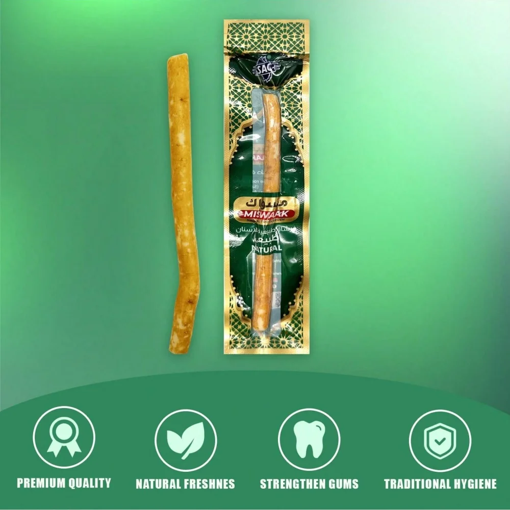 천연 Miswak 칫솔 진공 밀봉 천연 풍미 건강한 잇몸을위한 전통적인 칫솔 스틱 치아 신선한 호흡 선물