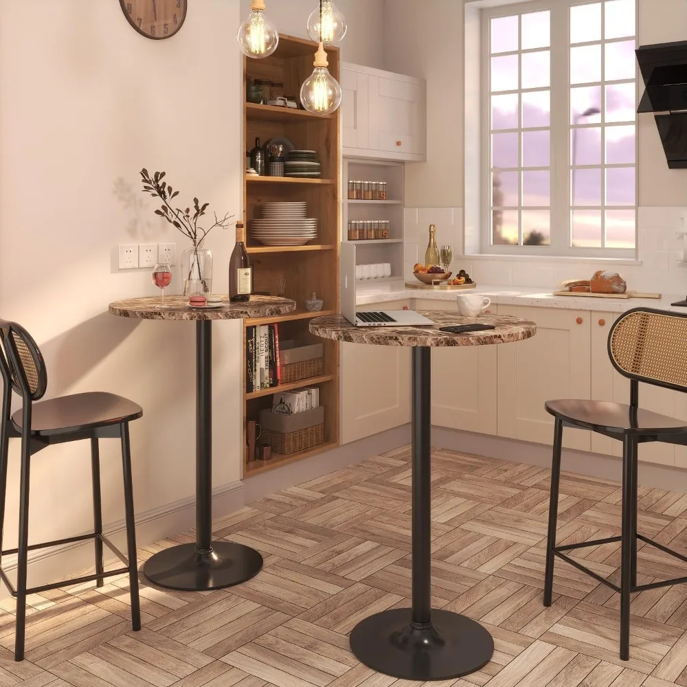 Bistro Pub Table Round Bar Height Cocktail Table Metal Base MDF Top Obsidian 23.8-Inch Top, 39.5-Inch Height