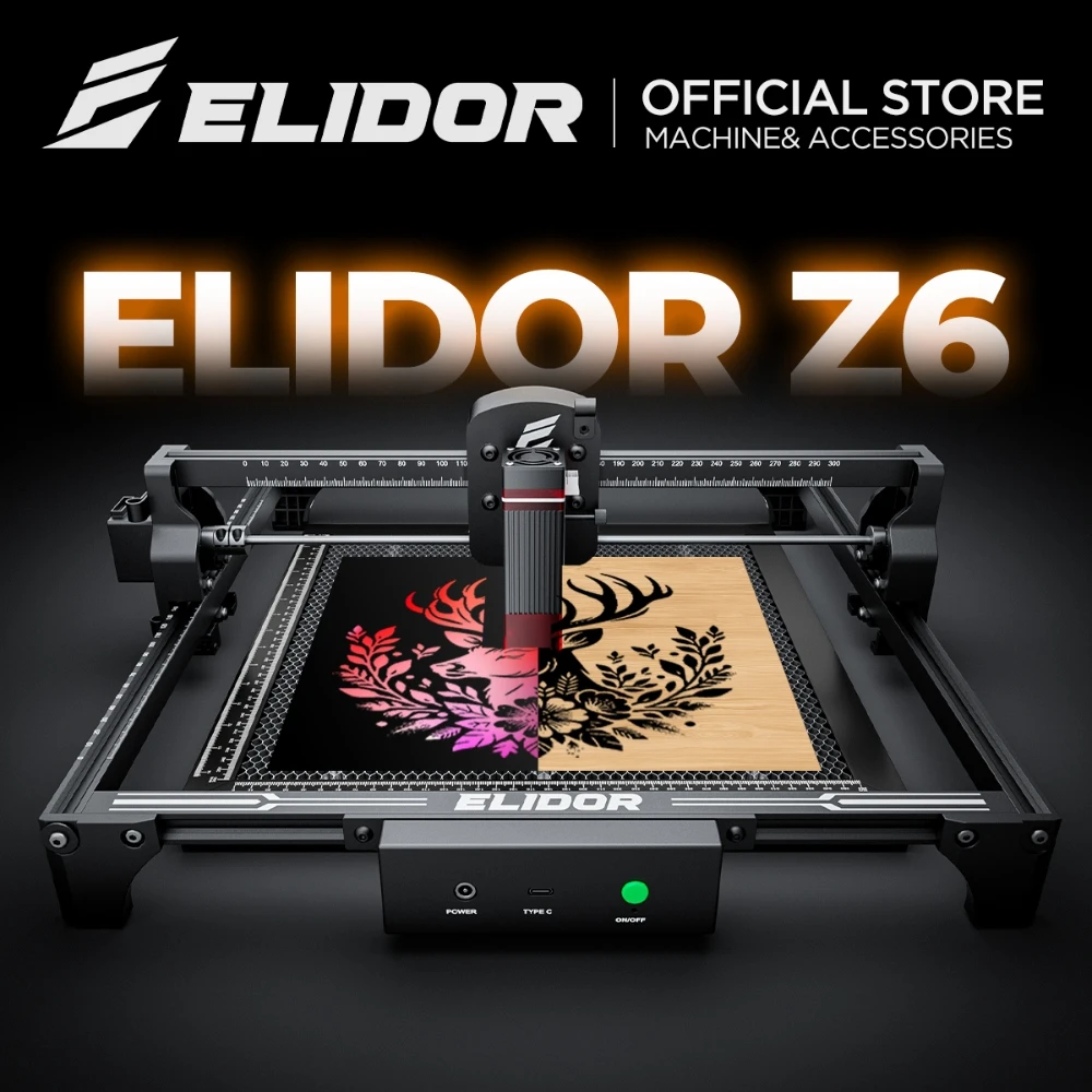 ELIDOR Z6 6W grabador y máquina cortadora láser área de trabajo de diodo CNC 300X300mm marcado de madera contrachapado grabable vidrio acrílico